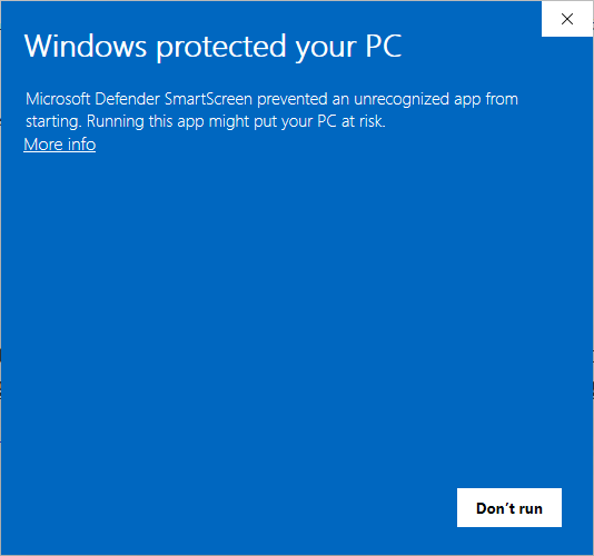 Windows SmartScreen Warning Example